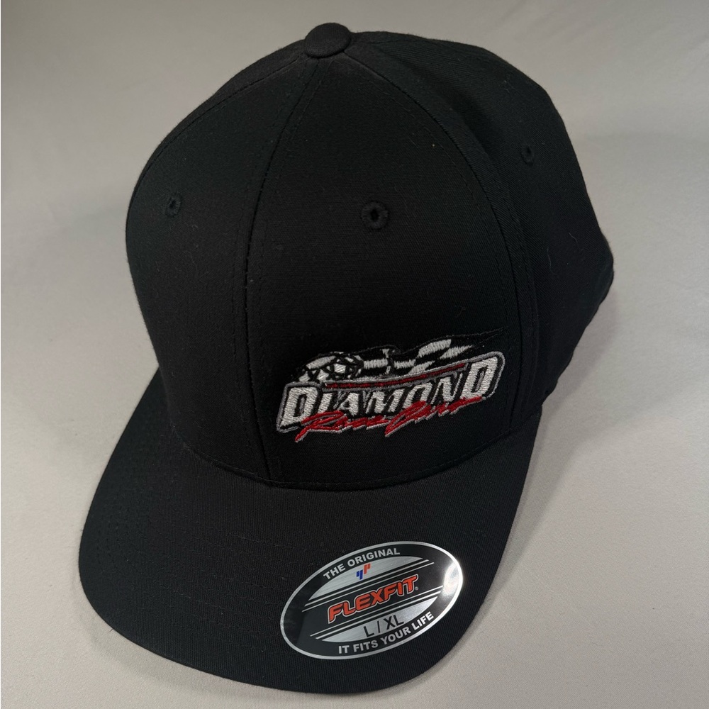Diamond Racing Wheels Hat L/XL Flexfit Black Racing Cars DRW Cap Streetwear Y2K